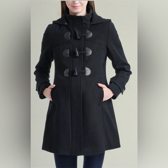 Kimi and Kai Jackets & Blazers - Kimi and Kai Black Maternity Pea Coat with Toggle Closures